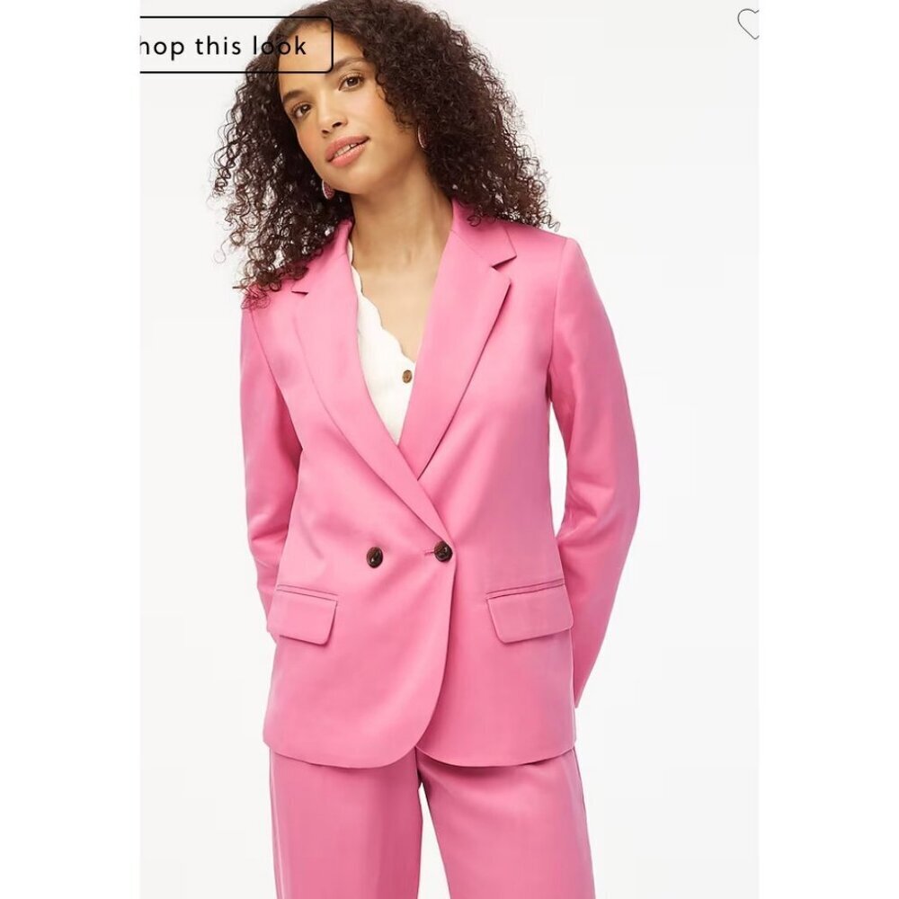 J.Crew Womens $218 Drapey twill double-breasted blazer Pink Size 2 CB316